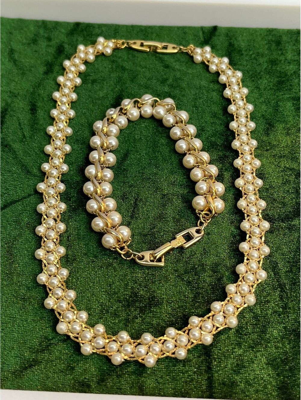 #95 Vintage Napier Woven Triple Layer Collar Necklace & Bracelet Neck-16” B-7"